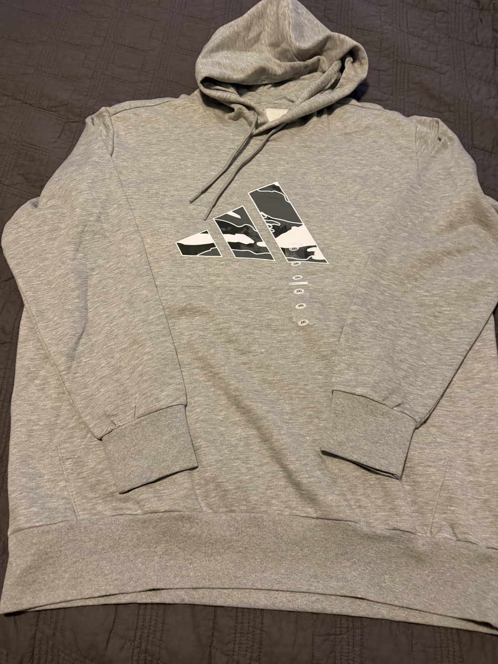 adidas Gray Pullover Hoodie with Camouflage Logo Size 2XL